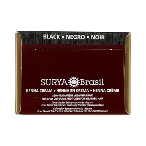 Surya Brasil Henna Cream for Gray Coverage – Semi-Permanent Natural Black Hair Color Treatment, 2.37 oz Avelisse