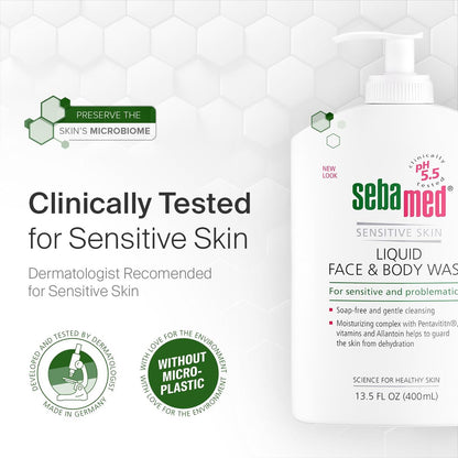 SEBAMED Liquid Face & Body Wash with Pump, 400ml, 2 Pack - Gentle pH 5.5 Cleanser for Sensitive Skin Avelisse