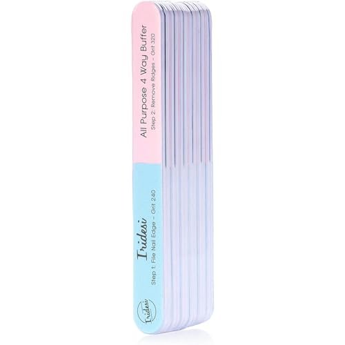 Iridesi 4-Way Nail File and Buffer – 12 Pack Emery Boards for Natural Nails, Professional Filer and Shiner, 7 Inches Long Avelisse