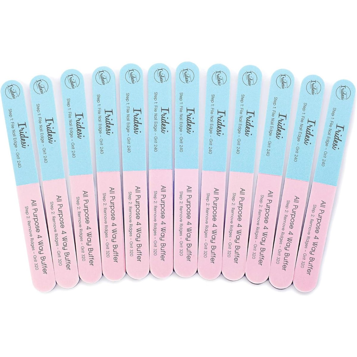 Iridesi 4-Way Nail File and Buffer – 12 Pack Emery Boards for Natural Nails, Professional Filer and Shiner, 7 Inches Long Avelisse