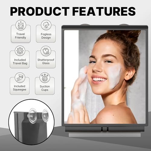 ToiletTree Products Fogless Shower Mirror with Squeegee and Travel Bag - Grey Avelisse