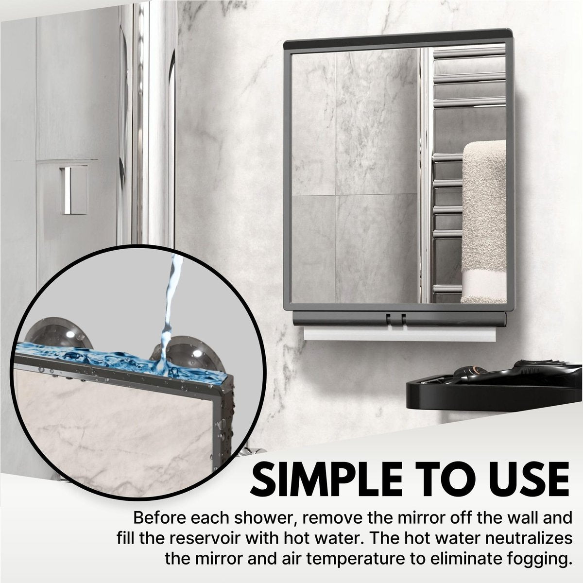 ToiletTree Products Fogless Shower Mirror with Squeegee and Travel Bag - Grey Avelisse