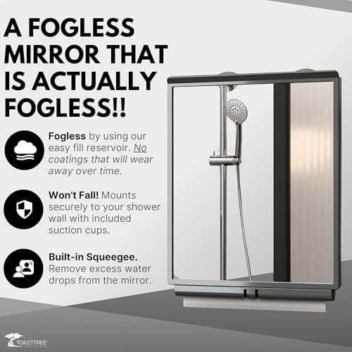 ToiletTree Products Fogless Shower Mirror with Squeegee and Travel Bag - Grey Avelisse