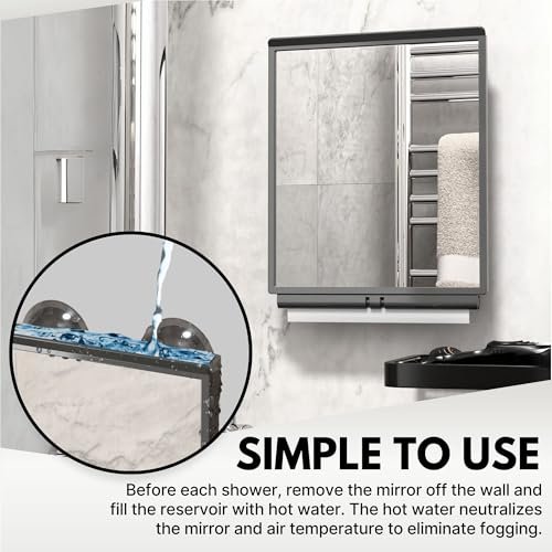 ToiletTree Products Fogless Shower Mirror with Squeegee and Travel Bag - Grey Avelisse