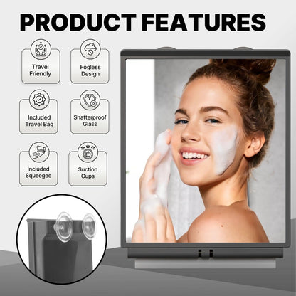ToiletTree Products Fogless Shower Mirror with Squeegee and Travel Bag - Grey Avelisse