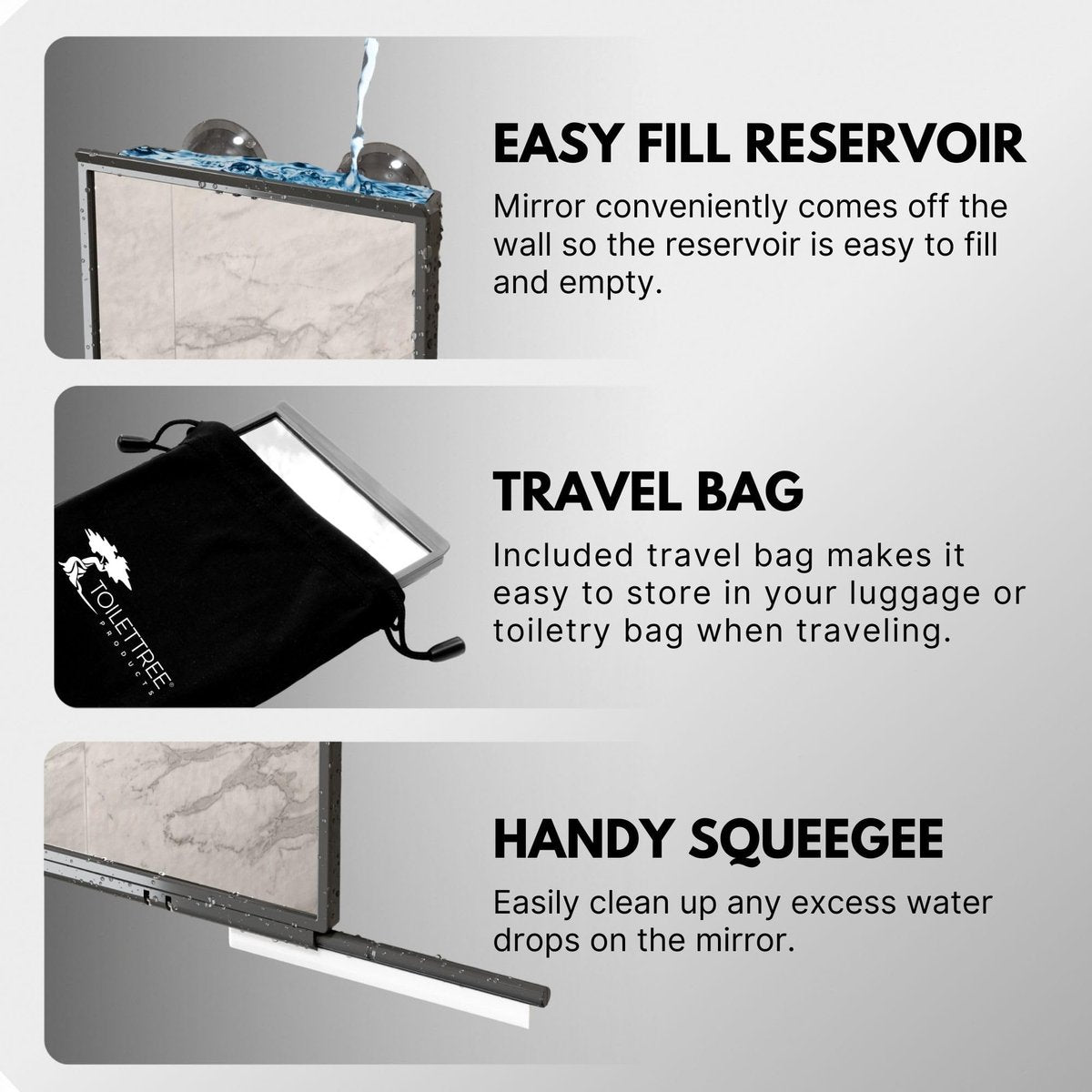 ToiletTree Products Fogless Shower Mirror with Squeegee and Travel Bag - Grey Avelisse