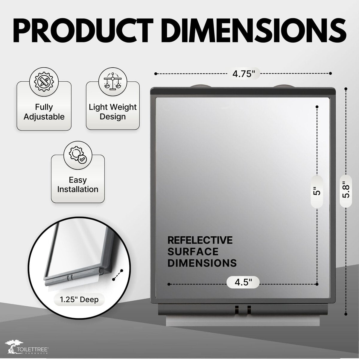 ToiletTree Products Fogless Shower Mirror with Squeegee and Travel Bag - Grey Avelisse