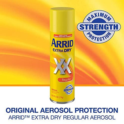 Arrid Extra Dry Regular Aerosol Antiperspirant Deodorant 6 Oz (Pack of 6) – 24/7 Odor and Wetness Protection Avelisse