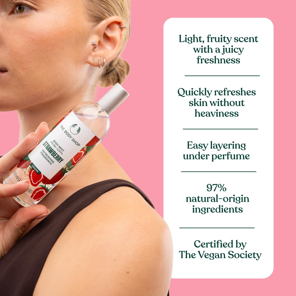 The Body Shop Strawberry Body Mist – Lightweight, Sweet Fruity Fragrance – Refreshes & Cools – Vegan – 3.3 Fl Oz Avelisse