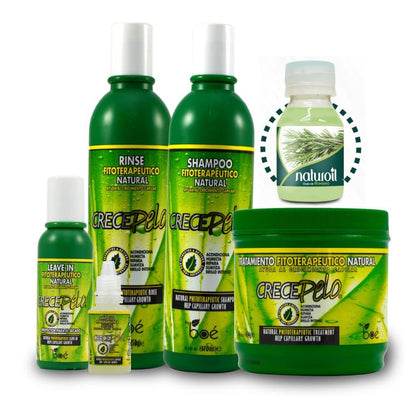 Crece Pelo Hair Growth System - 5 Piece Combo Set with Tote Bag & Romero Oil 2oz Avelisse