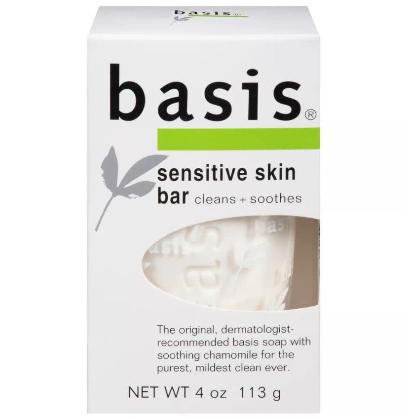 Basis Sensitive Skin Cleansing Bar – Gentle Hypoallergenic Soap for Sensitive Skin (4 oz, Pack of 6) Avelisse