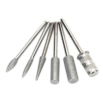 ZXUY 6-Piece Nail Drill Bits Set - 3/32" Shank Stainless Steel Bits for Acrylic, Gel, and Natural Nails