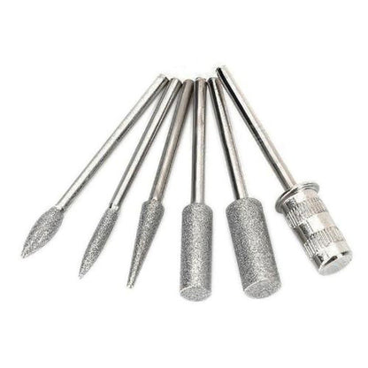 ZXUY 6-Piece Nail Drill Bits Set - 3/32" Shank Stainless Steel Bits for Acrylic, Gel, and Natural Nails