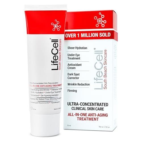LifeCell All In One Anti-Aging Cream – Reduces Wrinkles, Fine Lines, Dark Circles & Sun Damage – Retinol, Vitamin C, DMAE & Hyaluronic Acid – Fragrance-Free, for All Skin Types (2.54 oz) Avelisse