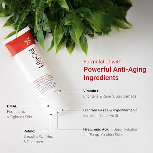 LifeCell All In One Anti-Aging Cream – Reduces Wrinkles, Fine Lines, Dark Circles & Sun Damage – Retinol, Vitamin C, DMAE & Hyaluronic Acid – Fragrance-Free, for All Skin Types (2.54 oz) Avelisse