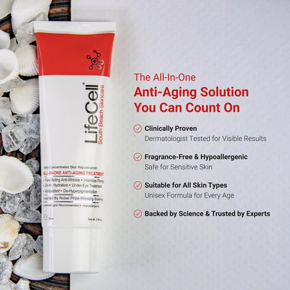 LifeCell All In One Anti-Aging Cream – Reduces Wrinkles, Fine Lines, Dark Circles & Sun Damage – Retinol, Vitamin C, DMAE & Hyaluronic Acid – Fragrance-Free, for All Skin Types (2.54 oz) Avelisse
