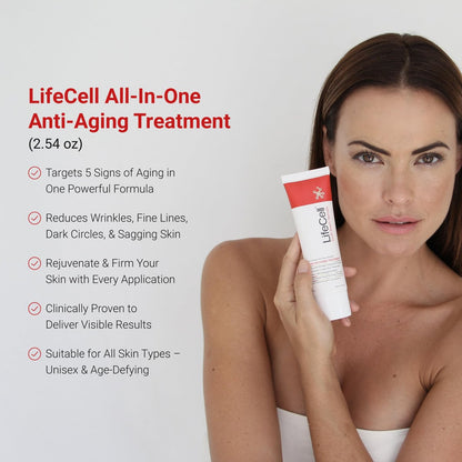 LifeCell All In One Anti-Aging Cream – Reduces Wrinkles, Fine Lines, Dark Circles & Sun Damage – Retinol, Vitamin C, DMAE & Hyaluronic Acid – Fragrance-Free, for All Skin Types (2.54 oz) Avelisse