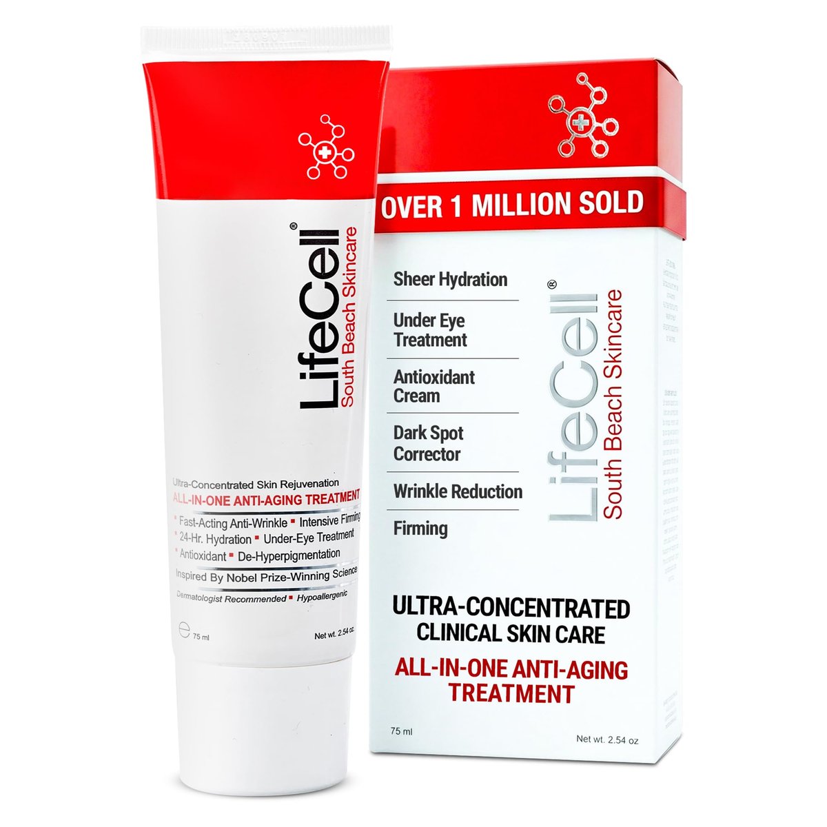 LifeCell All In One Anti-Aging Cream – Reduces Wrinkles, Fine Lines, Dark Circles & Sun Damage – Retinol, Vitamin C, DMAE & Hyaluronic Acid – Fragrance-Free, for All Skin Types (2.54 oz) Avelisse