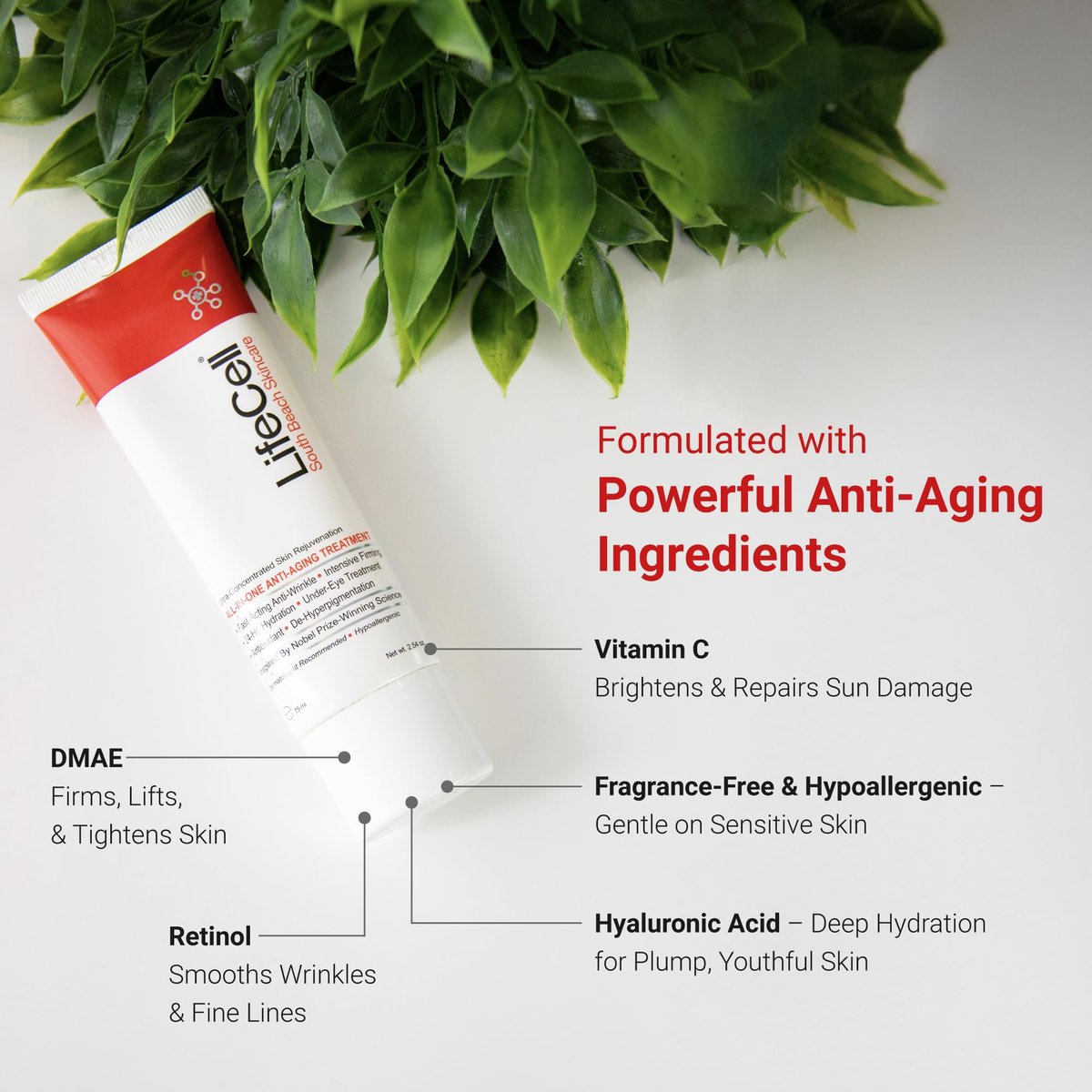 LifeCell All In One Anti-Aging Cream – Reduces Wrinkles, Fine Lines, Dark Circles & Sun Damage – Retinol, Vitamin C, DMAE & Hyaluronic Acid – Fragrance-Free, for All Skin Types (2.54 oz) Avelisse