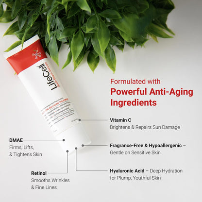 LifeCell All In One Anti-Aging Cream – Reduces Wrinkles, Fine Lines, Dark Circles & Sun Damage – Retinol, Vitamin C, DMAE & Hyaluronic Acid – Fragrance-Free, for All Skin Types (2.54 oz) Avelisse