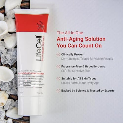 LifeCell All In One Anti-Aging Cream – Reduces Wrinkles, Fine Lines, Dark Circles & Sun Damage – Retinol, Vitamin C, DMAE & Hyaluronic Acid – Fragrance-Free, for All Skin Types (2.54 oz) Avelisse