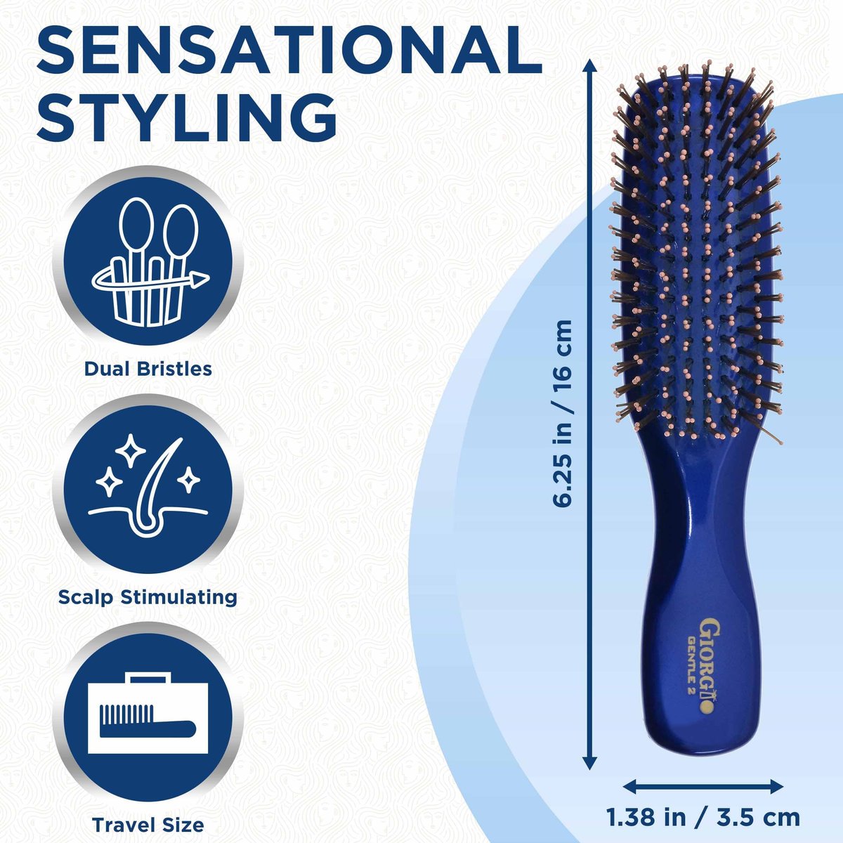 GIORGIO Gentle Mini Detangler Hair Brush for Men and Women – Blue, Travel Size for Thick Hair & Scalp Massage - görsel 3