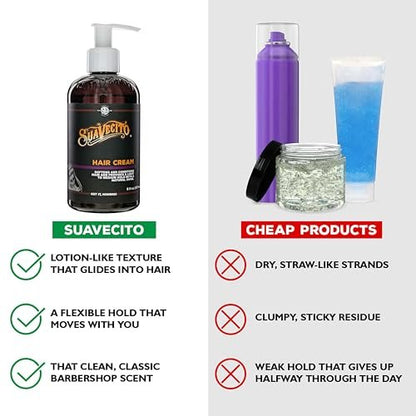 Suavecito Hair Cream Pump Bottle - Medium Shine, All Day Light Hold (8 oz)