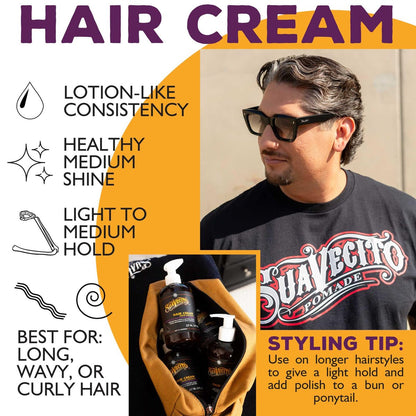 Suavecito Hair Cream Pump Bottle - Medium Shine, All Day Light Hold (8 oz)