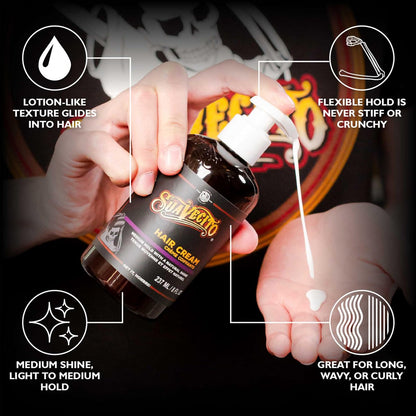 Suavecito Hair Cream Pump Bottle - Medium Shine, All Day Light Hold (8 oz)