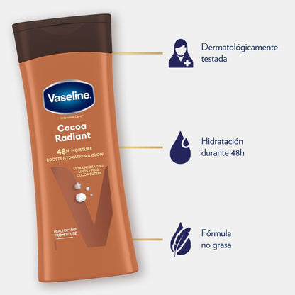 Vaseline Cocoa Radiant Intensive Care Moisturizing Hand and Body Lotion, 10 oz (Pack of 2) – with Pure Cocoa Butter & Ultra-Hydrating Lipids