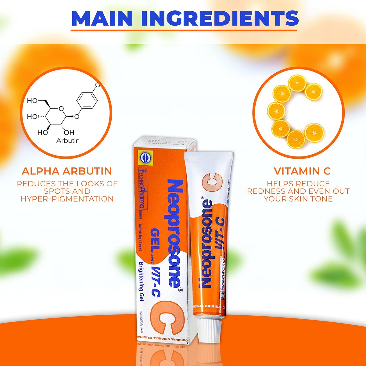 Neoprosone Vitamin C Gel with Alpha Arbutin – Brightening Gel Cream for Neck, Face, Body, Armpit, Hands – 1 fl oz Avelisse