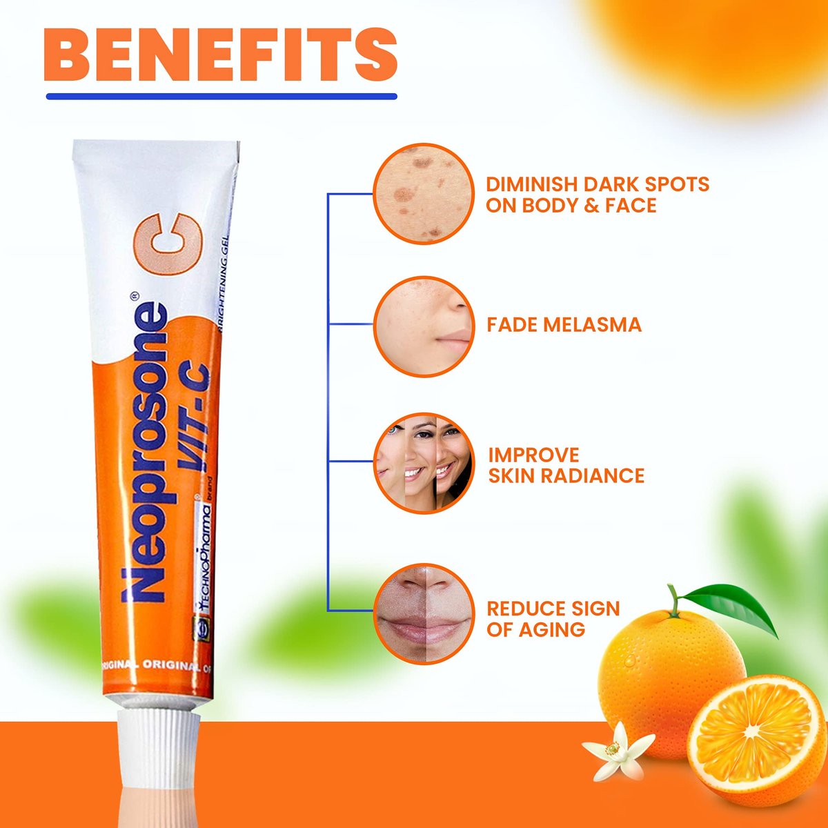 Neoprosone Vitamin C Gel with Alpha Arbutin – Brightening Gel Cream for Neck, Face, Body, Armpit, Hands – 1 fl oz Avelisse