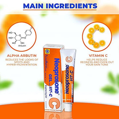 Neoprosone Vitamin C Gel with Alpha Arbutin – Brightening Gel Cream for Neck, Face, Body, Armpit, Hands – 1 fl oz Avelisse