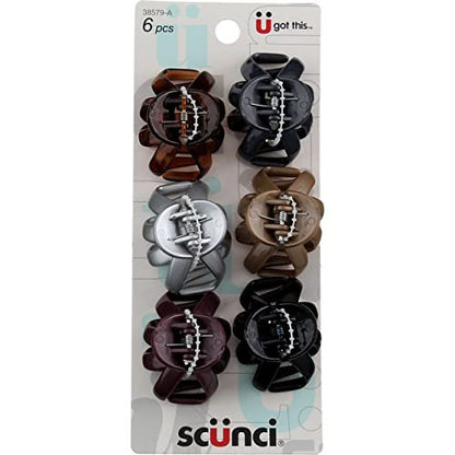 Scunci Effortless Beauty Octopus Jaw Clips, 6 Pack - Mix of Colors, 4cm Plastic Hair Clips