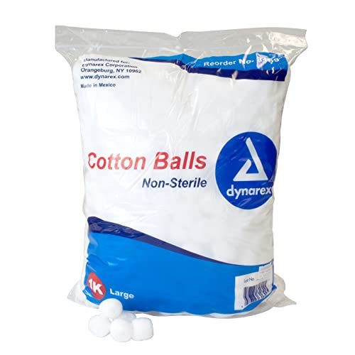 Dynarex Large Cotton Balls, Non-Sterile, Latex-Free, 1000 Count – Absorbent for Skin Cleansing, Makeup Removal, and Crafting Avelisse
