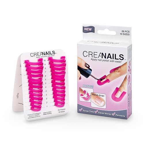 CreaNails Reusable Nail Polish Stencils for Adults - 26 Pieces, 10 Sizes, Spill-Proof Nail Guard & French Tip Strips Avelisse