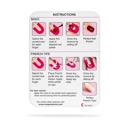 CreaNails Reusable Nail Polish Stencils for Adults - 26 Pieces, 10 Sizes, Spill-Proof Nail Guard & French Tip Strips Avelisse