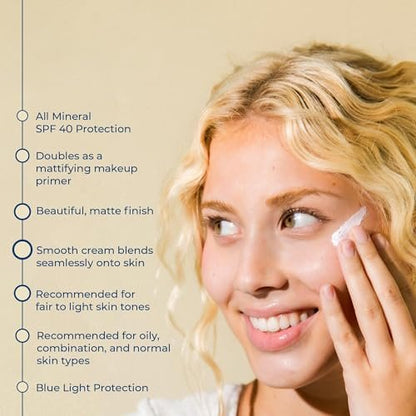 COTZ Face Prime & Protect Non-Tinted Mineral Sunscreen SPF 40 PA++++ - Broad Spectrum Facial Primer, 1.5 oz Avelisse