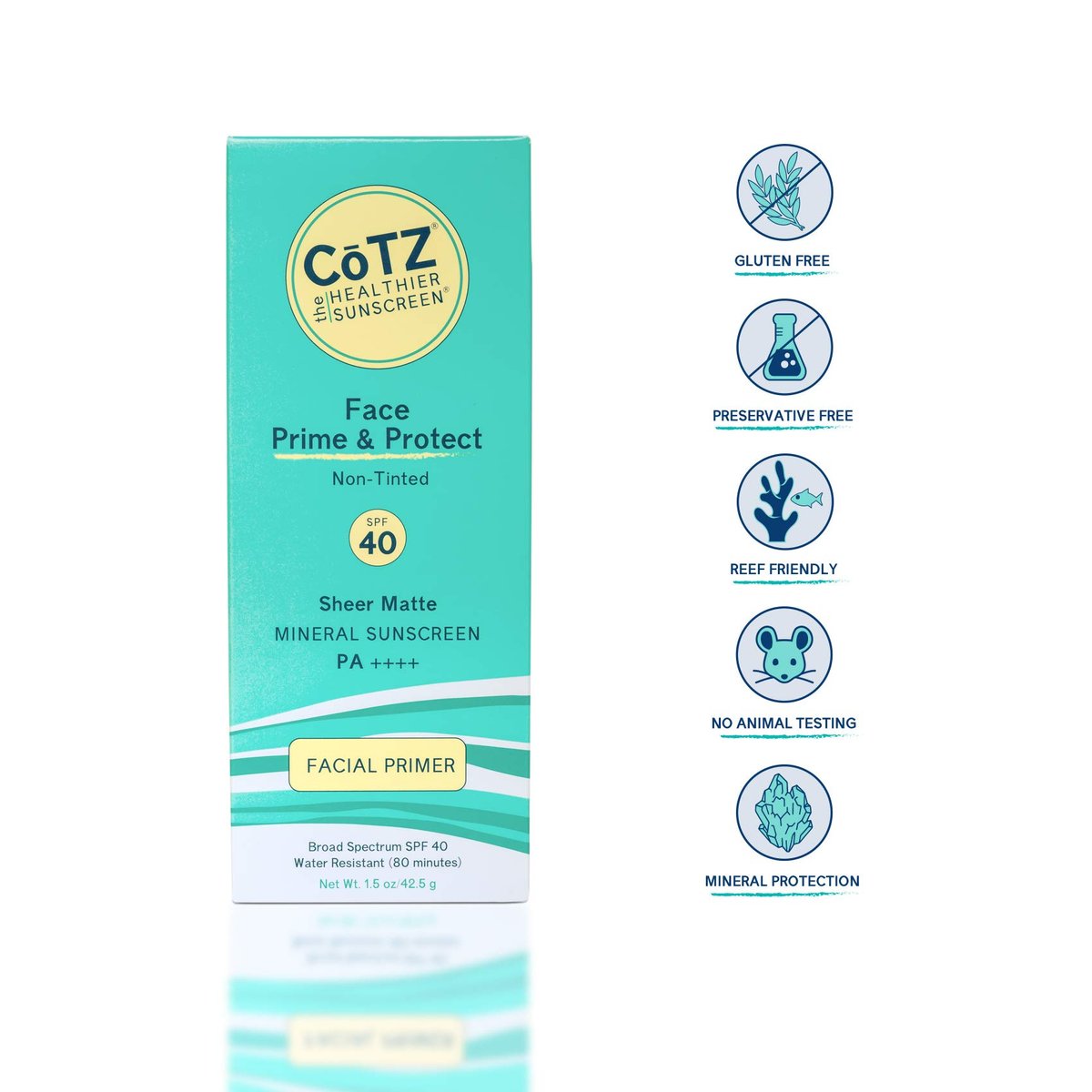 COTZ Face Prime & Protect Non-Tinted Mineral Sunscreen SPF 40 PA++++ - Broad Spectrum Facial Primer, 1.5 oz Avelisse