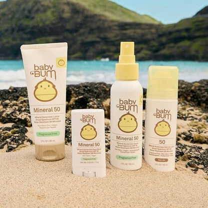 Baby Bum SPF 50 Mineral Sunscreen Lotion - Hawaii 104 Act Compliant, Fragrance Free, Travel Size 3 oz Avelisse
