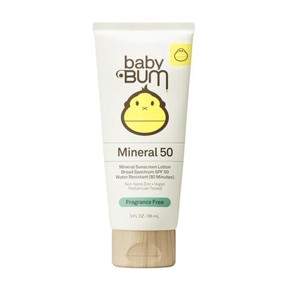Baby Bum SPF 50 Mineral Sunscreen Lotion - Hawaii 104 Act Compliant, Fragrance Free, Travel Size 3 oz Avelisse