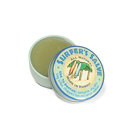 Island Soap & Candle Works Surfer's Salve - All Natural Skin Soothing Balm - Moisturizing Anti-Chafing Ointment for Insect Bites, Sunburn, Windburn, Chapped Lips, Rashes & New Tattoos - .8 Ounce
