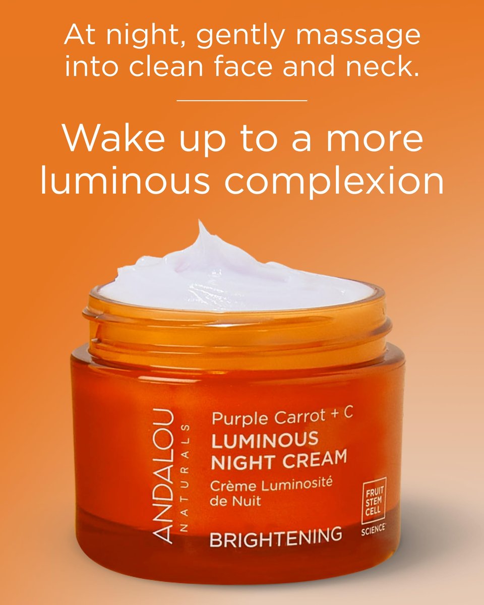 Andalou Naturals Purple Carrot + Vitamin C Luminous Skin Night Cream - Hydrating Face Moisturizer with Fruit Stem Cell Complex - 1.7 fl oz Avelisse