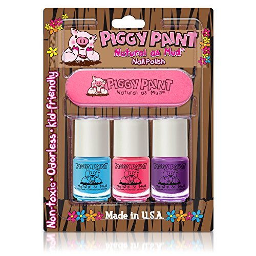 Piggy Paint Nail Polish and File Kit - Non-Toxic, Water-Based, Odorless - Sea-quin, Forever Fancy, Girls Rule - 0.76 fl oz Each Avelisse