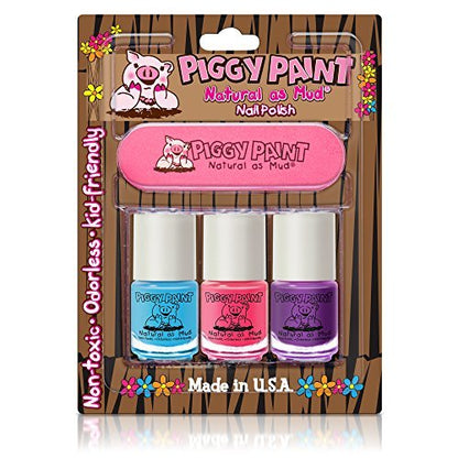 Piggy Paint Nail Polish and File Kit - Non-Toxic, Water-Based, Odorless - Sea-quin, Forever Fancy, Girls Rule - 0.76 fl oz Each Avelisse
