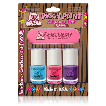Piggy Paint Nail Polish and File Kit - Non-Toxic, Water-Based, Odorless - Sea-quin, Forever Fancy, Girls Rule - 0.76 fl oz Each Avelisse