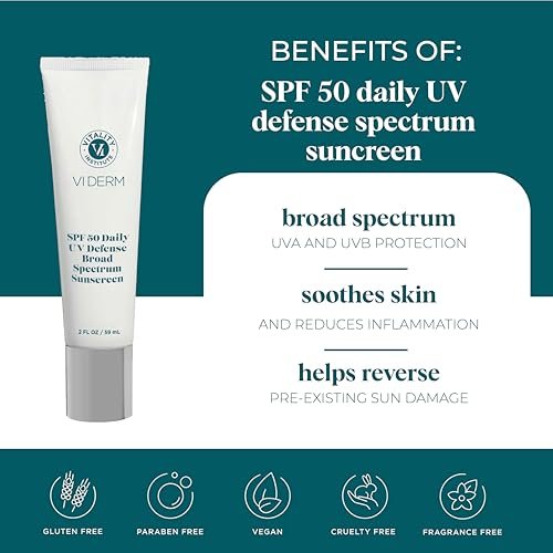 VI Derm SPF 50 Daily UV Defense Sunscreen - Broad Spectrum Sunblock for Face & Body - Lightweight, Oil-Free, Fast-Absorbing Skincare Protector - Clean, Non-Greasy Formula - Fragrance Free, 2 Fl Oz Avelisse