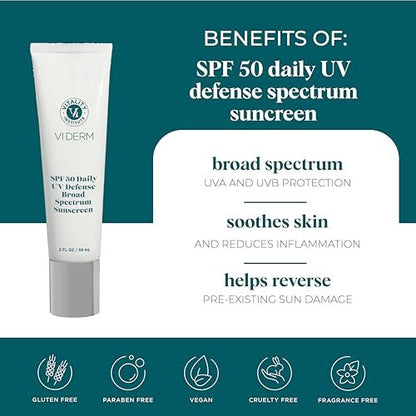 VI Derm SPF 50 Daily UV Defense Sunscreen - Broad Spectrum Sunblock for Face & Body - Lightweight, Oil-Free, Fast-Absorbing Skincare Protector - Clean, Non-Greasy Formula - Fragrance Free, 2 Fl Oz Avelisse