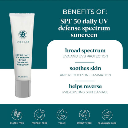 VI Derm SPF 50 Daily UV Defense Sunscreen - Broad Spectrum Sunblock for Face & Body - Lightweight, Oil-Free, Fast-Absorbing Skincare Protector - Clean, Non-Greasy Formula - Fragrance Free, 2 Fl Oz Avelisse