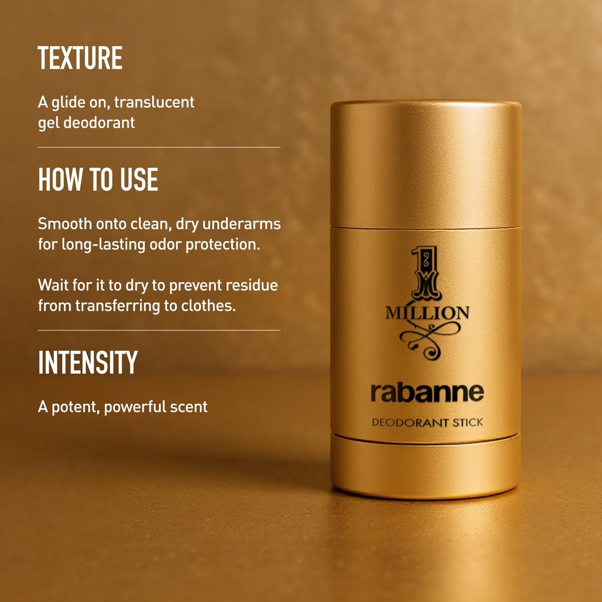 Rabanne 1 Million Deodorant Stick for Men – Luxury Fragrance Solid Deodorant with Fresh Leather, Warm Spice & Sensual Musk, Long-Lasting Freshness, 2.2 oz - görsel 7